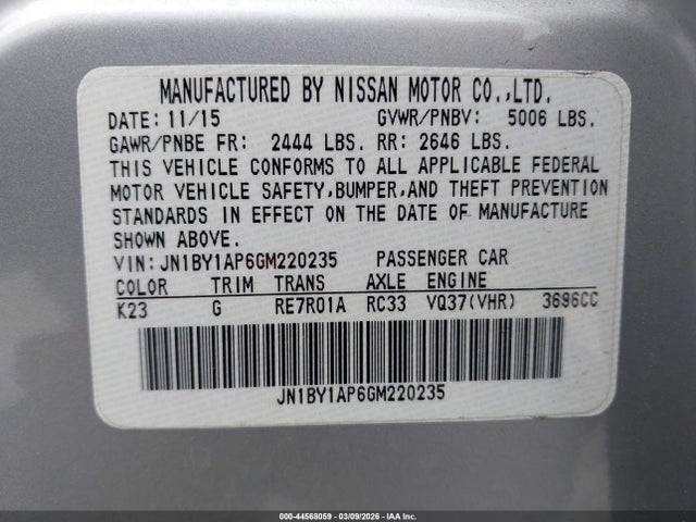 Продаж на аукціоні авто 2016 Infiniti Q70 3.7, vin: JN1BY1AP6GM220235, номер лоту: 44568059