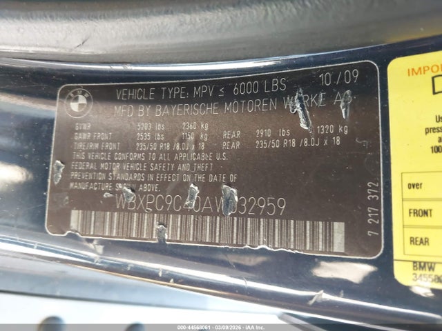 Aukcja sprzedaży 2010 Bmw X3 Xdrive30i, vin: WBXPC9C40AWJ32959, numer aukcji: 44568061