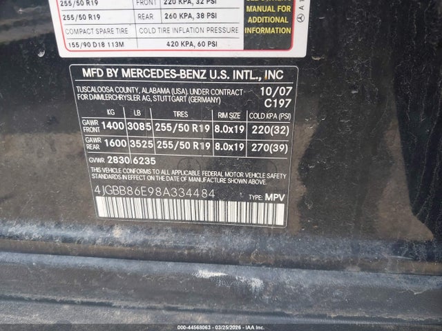 Продаж на аукціоні авто 2008 Mercedes-benz Ml 350 4matic, vin: 4JGBB86E98A334484, номер лоту: 44568063