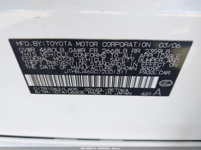 Продаж на аукціоні авто 2007 Lexus Es 350, vin: JTHBJ46G072001311, номер лоту: 44568115