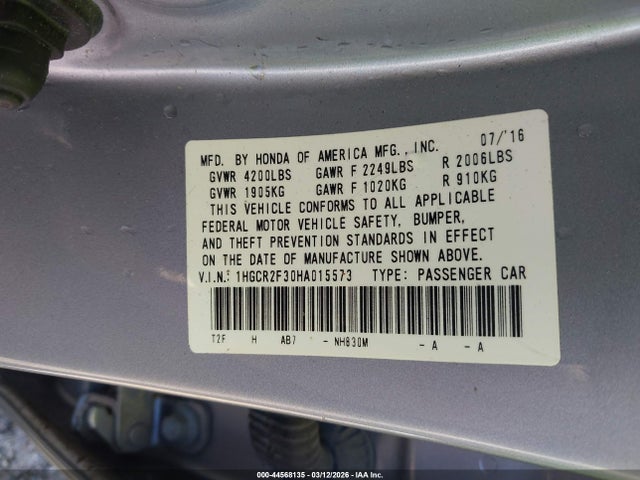 1HGCR2F30HA015573 Honda ACCORD LX