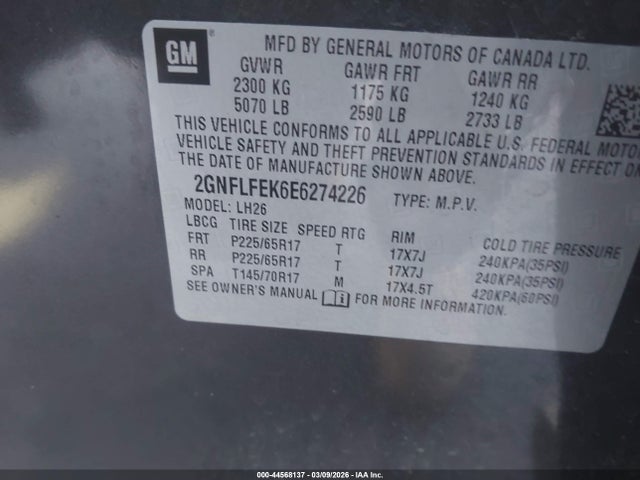 Chevrolet EQUINOX 1LT 2014 2GNFLFEK6E6274226 Image 9