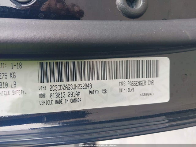 44568158 :رقم المزاد ، 2C3CDZAG3JH232949 vin ، 2018 Dodge Challenger Sxt Plus مزاد بيع