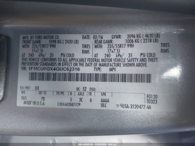 Ford ESCAPE SE 2016 1FMCU0GX4GUC62316 Image 9