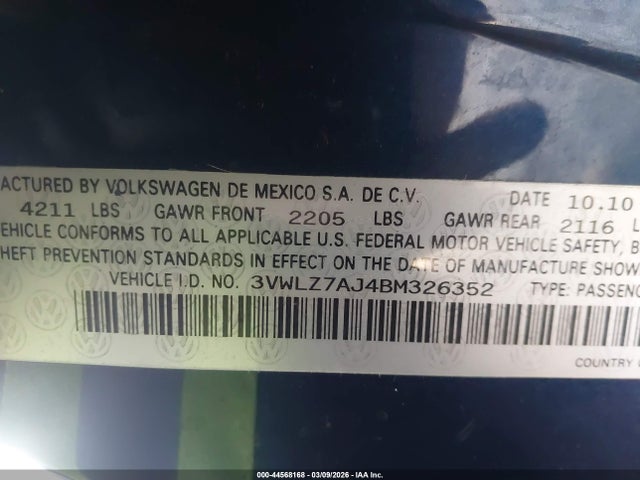 Aukcja sprzedaży 2011 Volkswagen Jetta 2.5l Sel, vin: 3VWLZ7AJ4BM326352, numer aukcji: 44568168