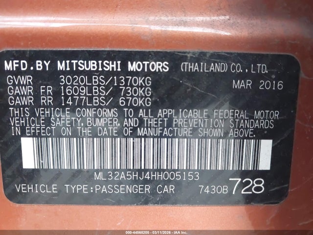 2017 MITSUBISHI MIRAGE ML32A5HJ4HH005153 Photo 8