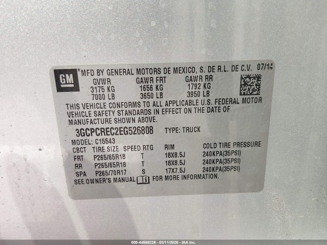 3GCPCREC2EG526808 Chevrolet Silverado 1500 2lt