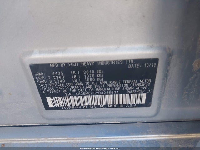 44568264 :رقم المزاد ، 4S3BMCK62D3018634 vin ، 2013 Subaru Legacy 2.5i Limited مزاد بيع