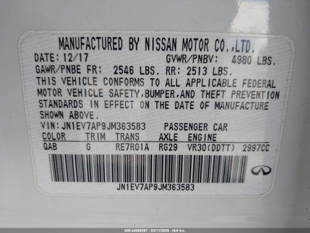 Aukcja sprzedaży 2018 Infiniti Q50 3.0t Sport, vin: JN1EV7AP9JM363583, numer aukcji: 44568267