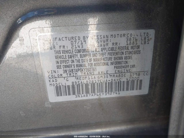 3N1AB7AP6KY392741 Nissan SENTRA SV