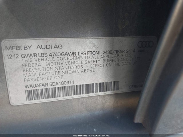 2013 AUDI A4 WAUAFAFL5DA180311 Photo 8