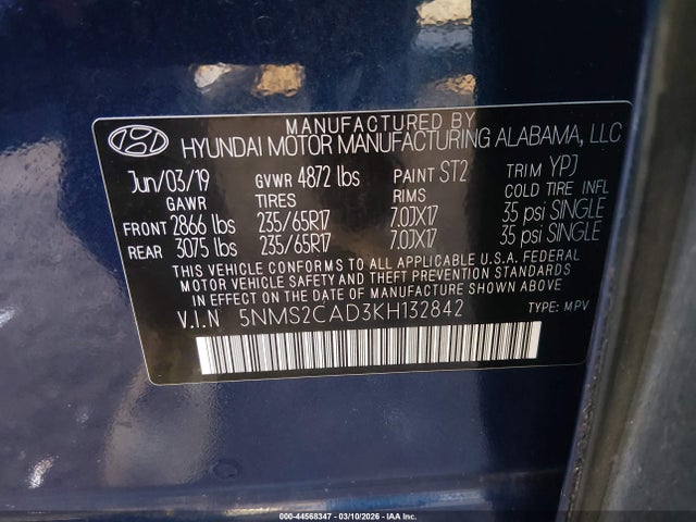 5NMS2CAD3KH132842 Hyundai Santa Fe Se