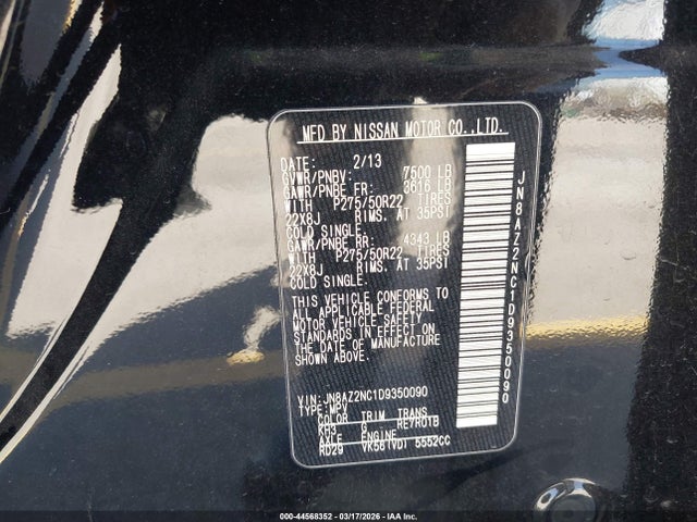 Продажа на аукционе авто 2013 Infiniti Qx56, vin: JN8AZ2NC1D9350090, номер лота: 44568352