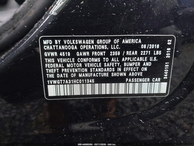 2017 VOLKSWAGEN PASSAT 1VWGT7A31HC011345 Photo 8