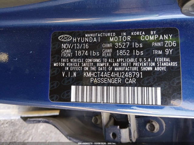 KMHCT4AE4HU248791 Hyundai ACCENT SE