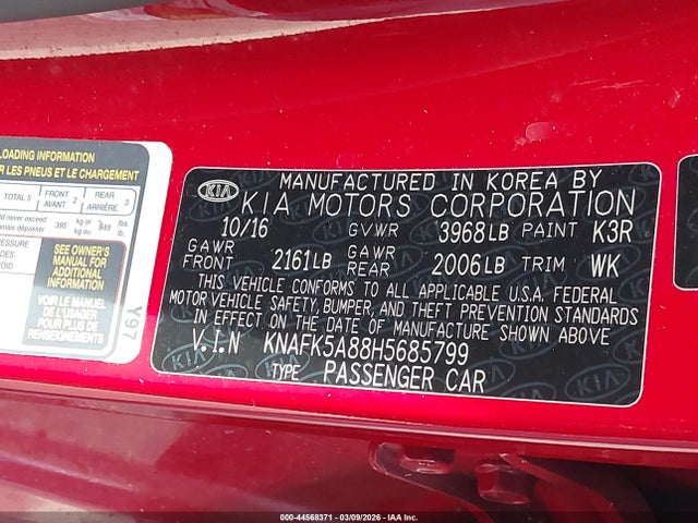 Aukcja sprzedaży 2017 Kia Forte Lx, vin: KNAFK5A88H5685799, numer aukcji: 44568371