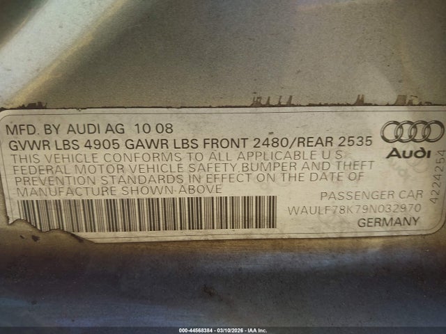 Продажа на аукционе авто 2009 Audi A4 2.0t Premium, vin: WAULF78K79N032970, номер лота: 44568384