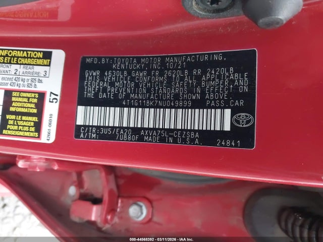 4T1G11BK7NU049899 Toyota Camry Se Awd