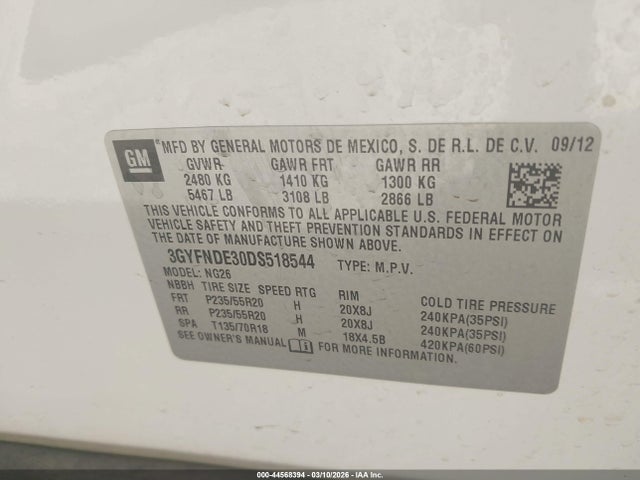 Aukcja sprzedaży 2013 Cadillac Srx Performance Collection, vin: 3GYFNDE30DS518544, numer aukcji: 44568394
