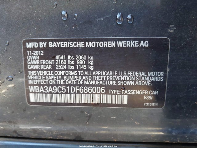 Продажа на аукционе авто 2013 Bmw 335i, vin: WBA3A9C51DF686006, номер лота: 44568405