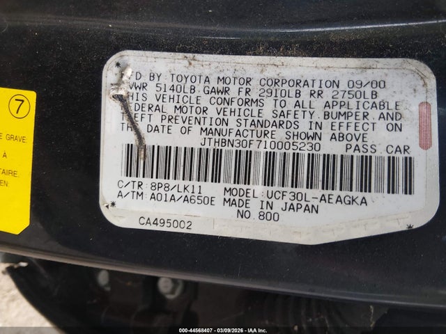 Продажа на аукционе авто 2001 Lexus Ls 430, vin: JTHBN30F710005230, номер лота: 44568407
