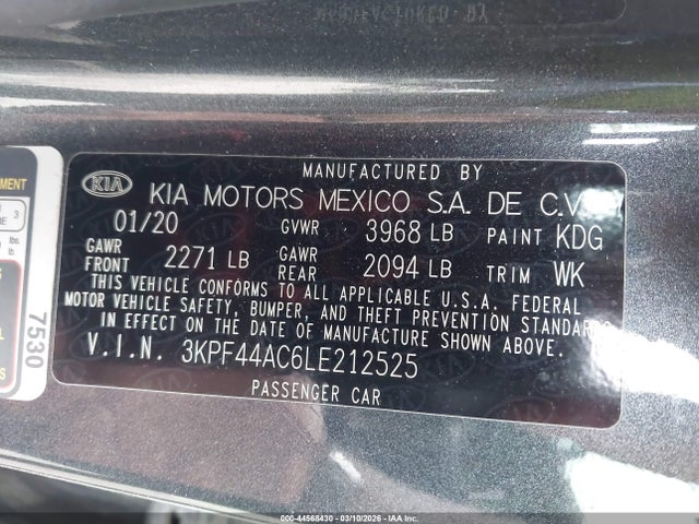 Продажа на аукционе авто 2020 Kia Forte Gt, vin: 3KPF44AC6LE212525, номер лота: 44568430