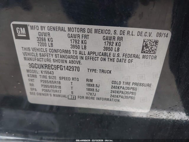 Chevrolet Silverado 1500 2lt 2015 3GCUKREC9FG142970 Image 9