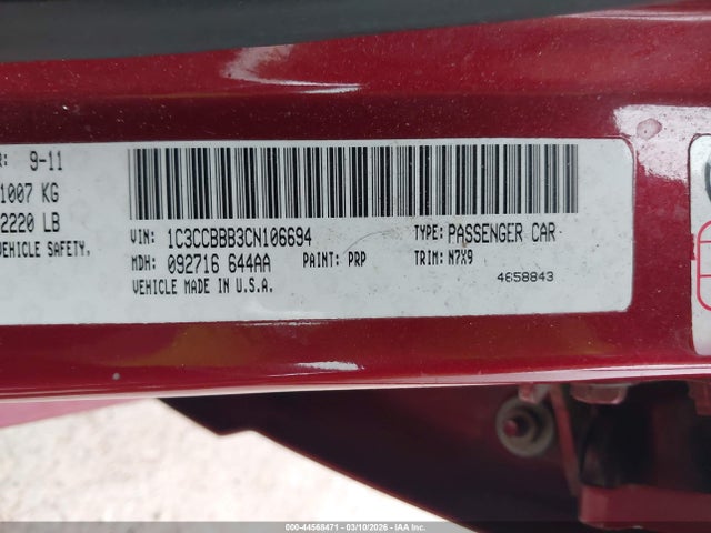 44568471 :رقم المزاد ، 1C3CCBBB3CN106694 vin ، 2012 Chrysler 200 Touring مزاد بيع