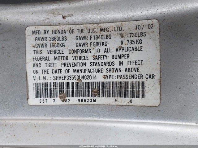 2003 HONDA CIVIC SHHEP33553U402014 Photo 8