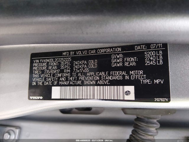 2012 VOLVO XC60 YV4940DL2C2252225 Photo 8