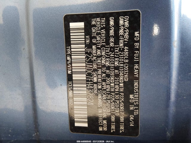 2015 Subaru Forester 2.5i Premium მანქანა იყიდება აუქციონზე, vin: JF2SJADC7FH432824, აუქციონის ნომერი: 44568545