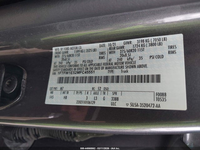 Ford F-150 Lariat 2021 1FTFW1E52MFC45551 Image 9