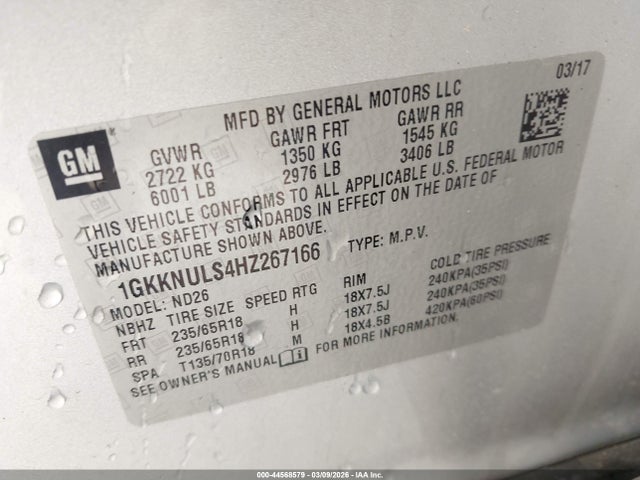 Продаж на аукціоні авто 2017 Gmc Acadia Slt-1, vin: 1GKKNULS4HZ267166, номер лоту: 44568579