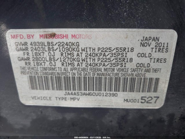 2012 MITSUBISHI OUTLANDER JA4AS3AW6CU012390 Photo 8
