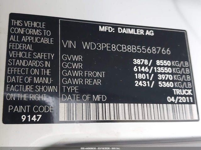 Aukcja sprzedaży 2011 Mercedes-benz Sprinter 2500 High Roof, vin: WD3PE8CB8B5568766, numer aukcji: 44568638