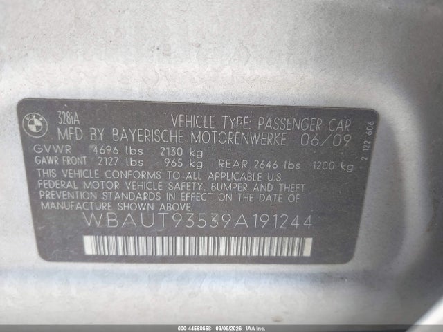 Aukcja sprzedaży 2009 Bmw 328i, vin: WBAUT93539A191244, numer aukcji: 44568658