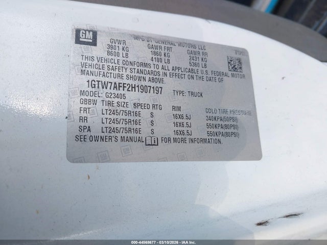 Aukcja sprzedaży 2017 Gmc Savana 2500 Work Van, vin: 1GTW7AFF2H1907197, numer aukcji: 44568677