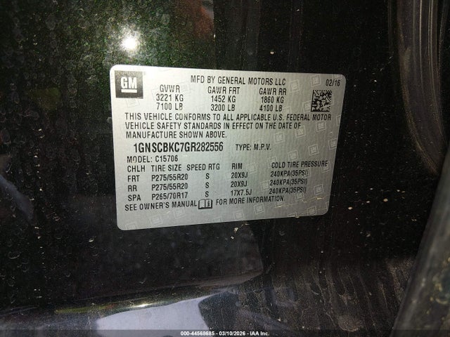 Продажа на аукционе авто 2016 Chevrolet Tahoe Lt, vin: 1GNSCBKC7GR282556, номер лота: 44568685