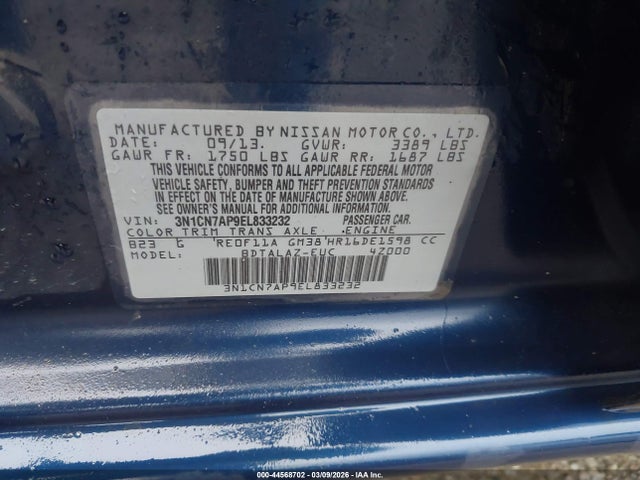 Nissan Versa 1.6 S+ 2014 3N1CN7AP9EL833232 Image 9