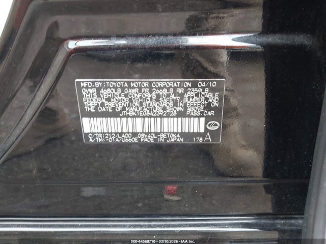 44568710 :رقم المزاد ، JTHBK1EG8A2392728 vin ، 2010 Lexus Es 350 مزاد بيع