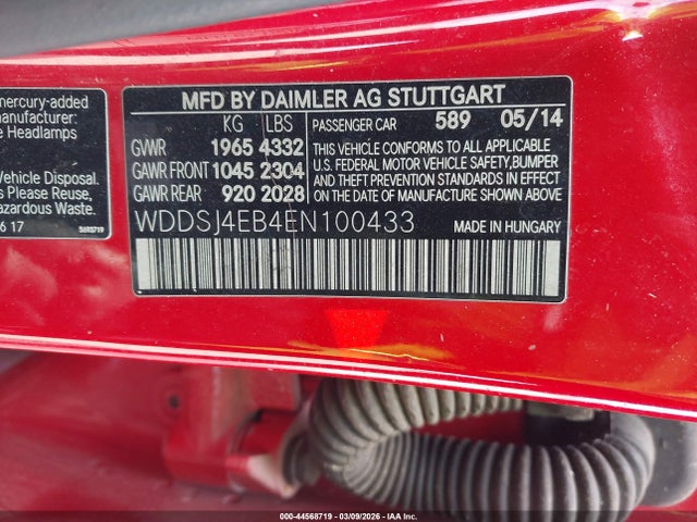 Aukcja sprzedaży 2014 Mercedes-benz Cla 250, vin: WDDSJ4EB4EN100433, numer aukcji: 44568719