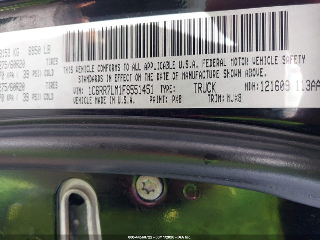 Продаж на аукціоні авто 2015 Ram 1500, vin: 1C6RR7LM1FS551451, номер лоту: 44568722