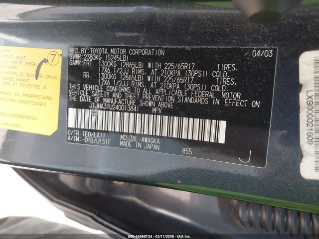 Продаж на аукціоні авто 2004 Lexus Rx 330, vin: JTJHA31U240013841, номер лоту: 44568734