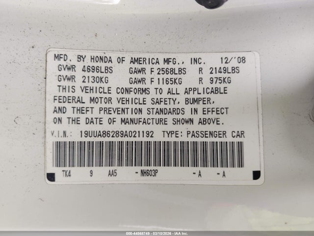 2009 ACURA TL 19UUA86289A021192 Photo 8