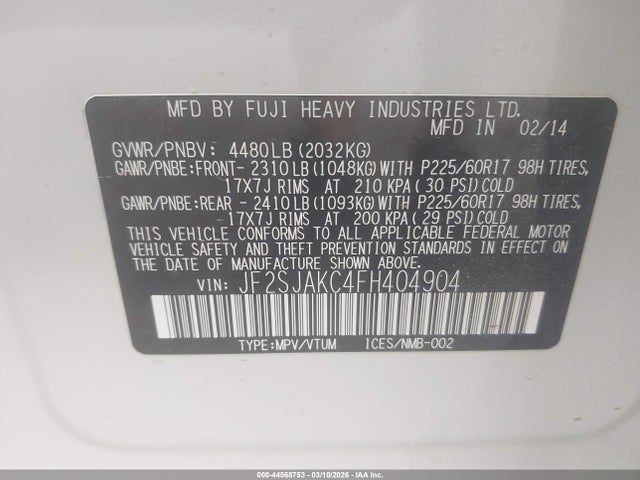 44568753 :رقم المزاد ، JF2SJAKC4FH404904 vin ، 2015 Subaru Forester 2.5i Limited مزاد بيع