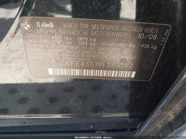 Aukcja sprzedaży 2009 Bmw X5 Xdrive30i, vin: 5UXFE43519L261092, numer aukcji: 44568810