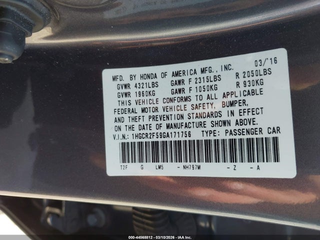 1HGCR2F59GA171756 Honda Accord Sport