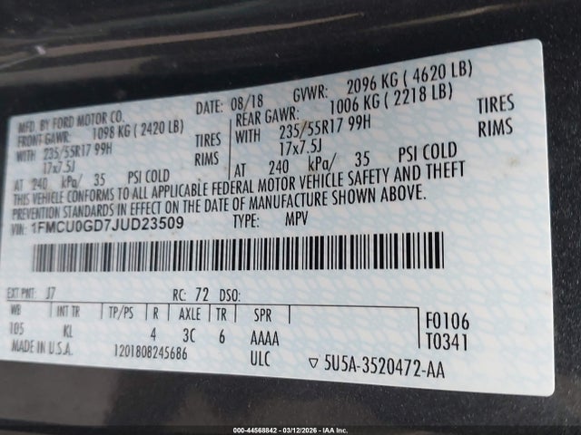 Ford ESCAPE SE 2018 1FMCU0GD7JUD23509 Image 9