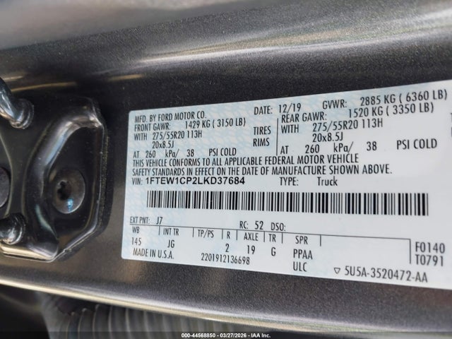 Aukcja sprzedaży 2020 Ford F-150 Xl, vin: 1FTEW1CP2LKD37684, numer aukcji: 44568850