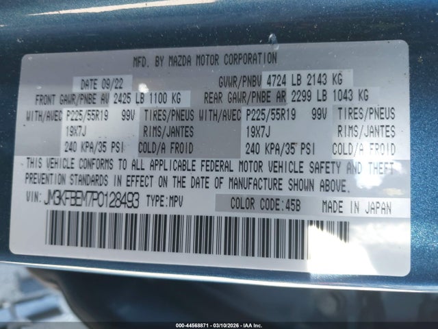 Продажа на аукционе авто 2023 Mazda Cx-5 2.5 S Premium Plus, vin: JM3KFBEM7P0128493, номер лота: 44568871